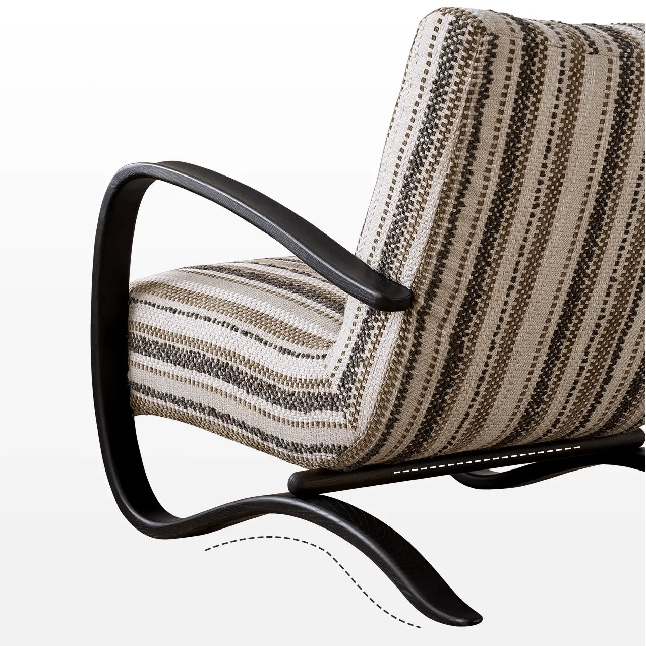 Sculptural Ash Wood Accent Chair With Textured Striped Upholstery