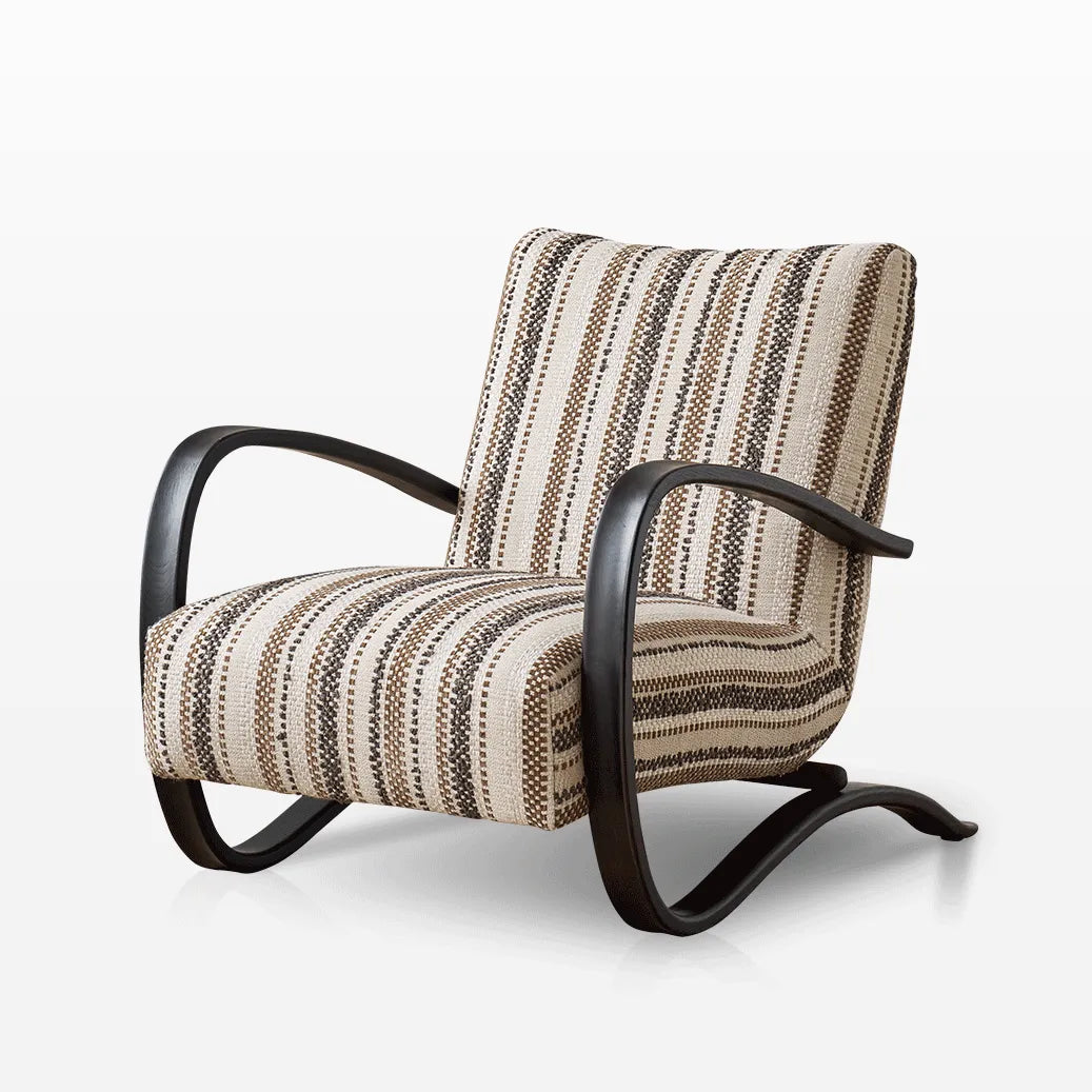 Sculptural Ash Wood Accent Chair With Textured Striped Upholstery
