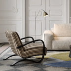 Sculptural Ash Wood Accent Chair With Textured Striped Upholstery