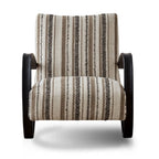Sculptural Ash Wood Accent Chair With Textured Striped Upholstery