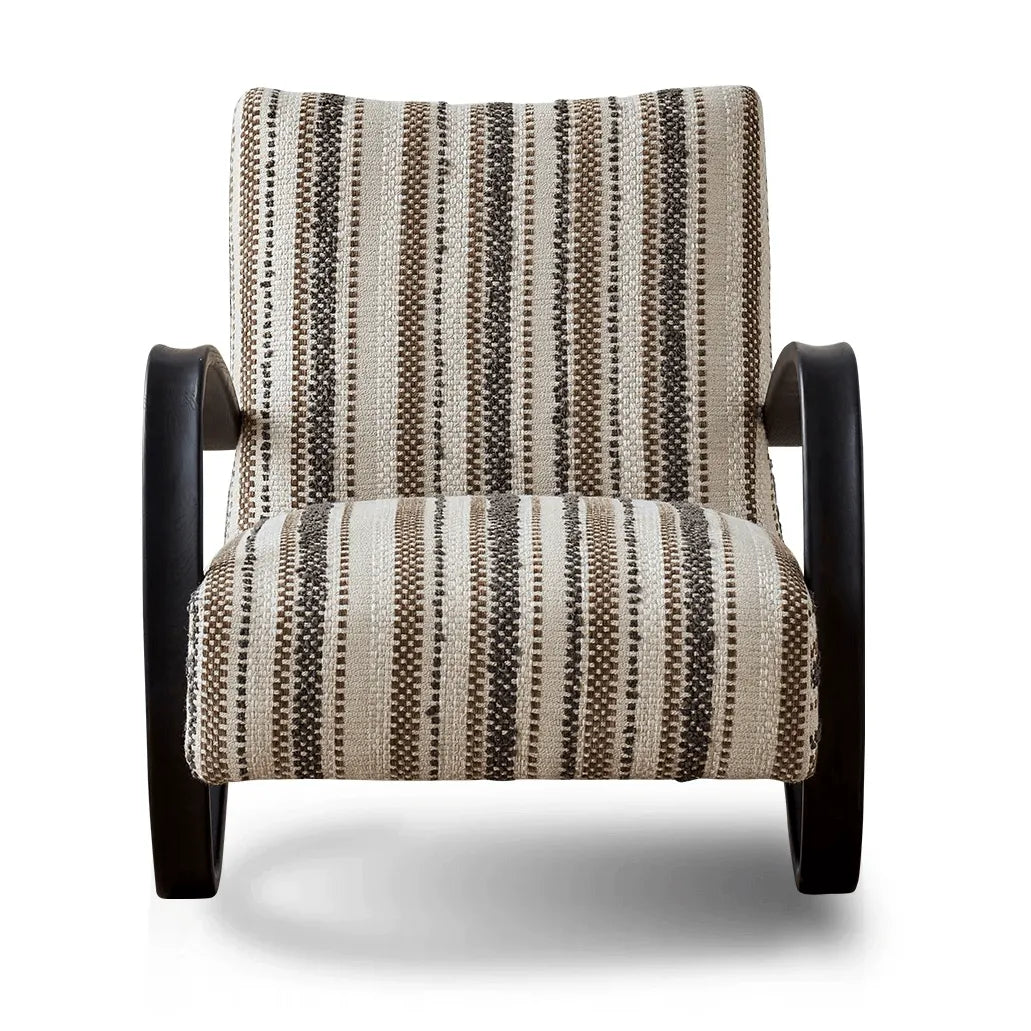 Sculptural Ash Wood Accent Chair With Textured Striped Upholstery