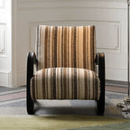 Sculptural Ash Wood Accent Chair With Textured Striped Upholstery