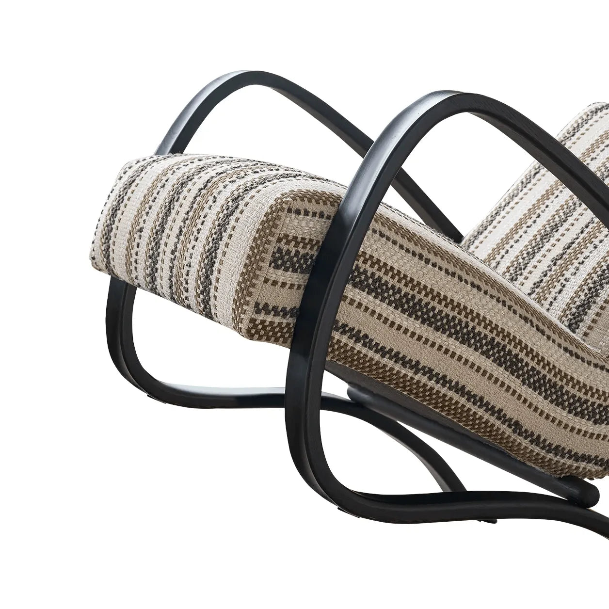 Sculptural Ash Wood Accent Chair With Textured Striped Upholstery