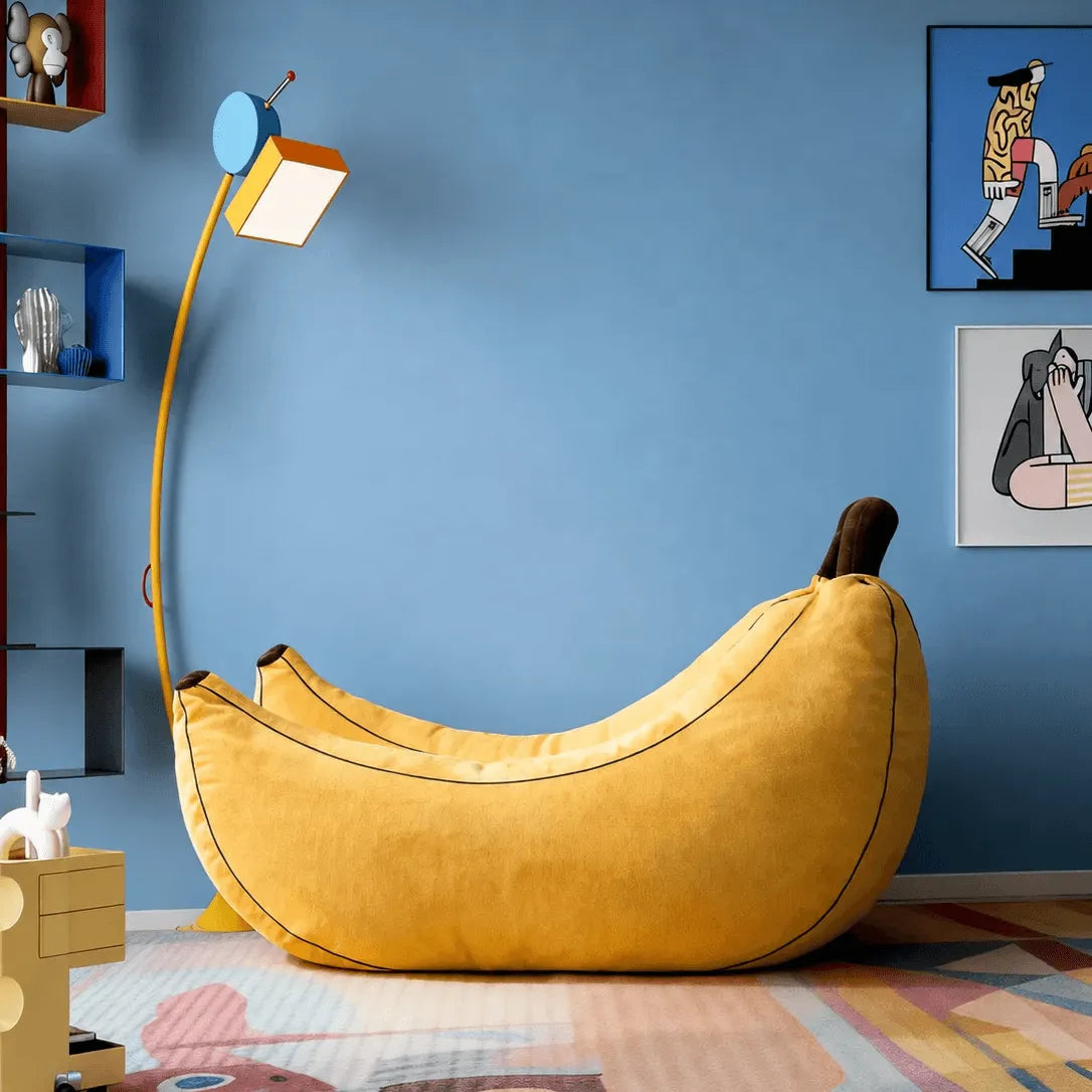 Sculptural Banana Accent Chair Series in Plush Yellow for Playful Reading Nooks