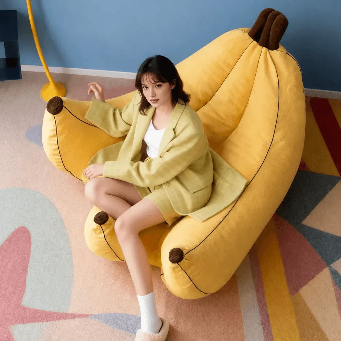 Sculptural Banana Accent Chair Series in Plush Yellow for Playful Reading Nooks Main Product Image