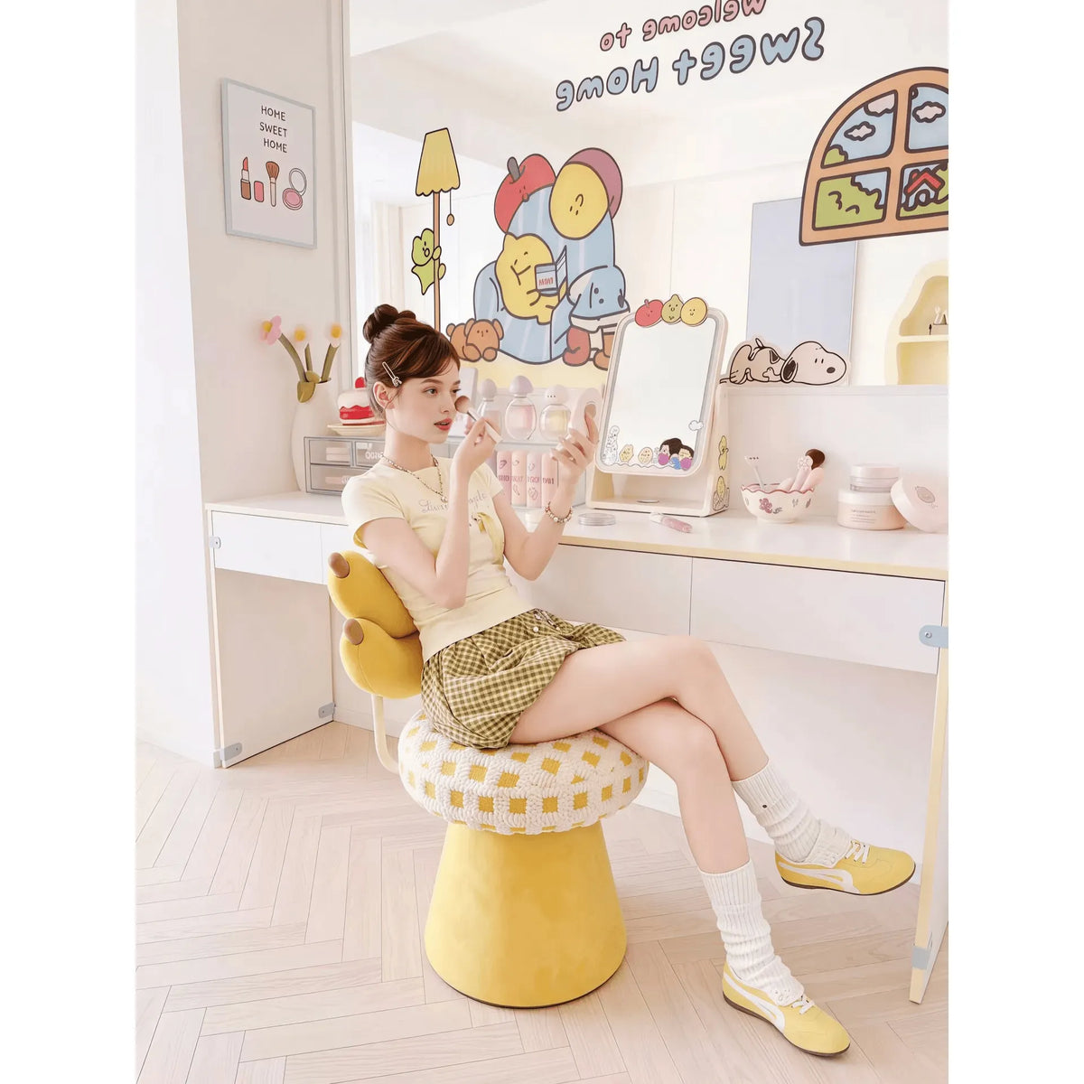 Sculptural Banana Vanity Stool with Swivel Base and Dopamine Decor