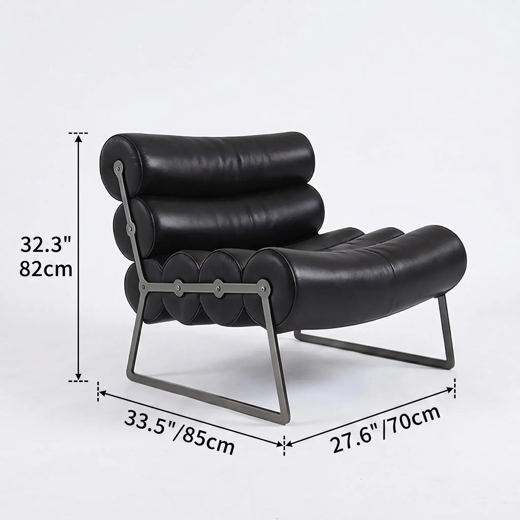 Sculptural Barrel Lounge Chair in Eco Leather with Matte Black Steel Frame