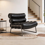 Sculptural Barrel Lounge Chair in Eco Leather with Matte Black Steel Frame