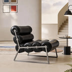 Sculptural Barrel Lounge Chair in Eco Leather with Matte Black Steel Frame