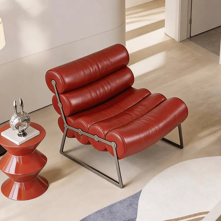 Sculptural Barrel Lounge Chair in Eco Leather with Matte Black Steel Frame