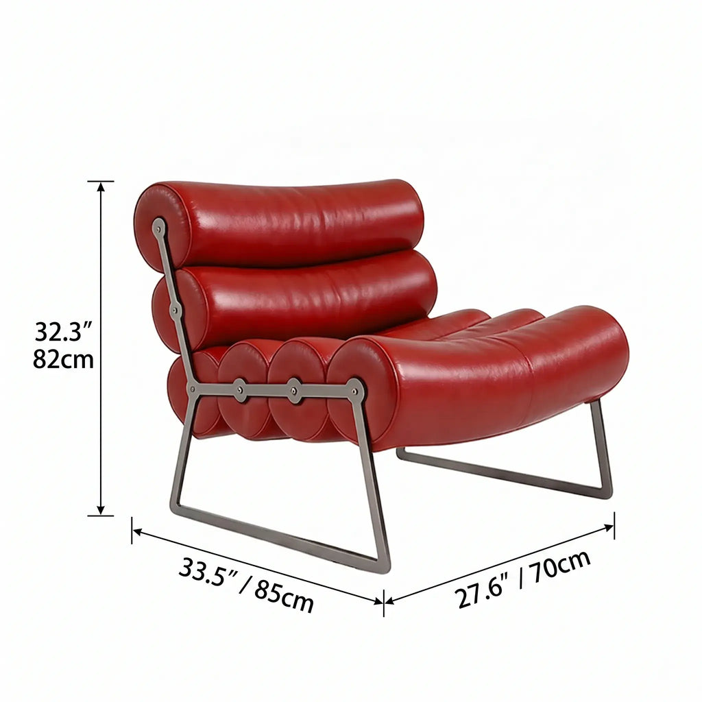 Sculptural Barrel Lounge Chair in Eco Leather with Matte Black Steel Frame Dimensions