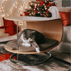 Sculptural Beech Wood Cat End Table With Rolling Chrome Base