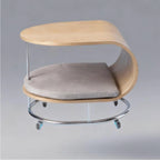 Sculptural Beech Wood Cat End Table With Rolling Chrome Base
