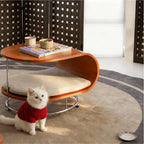 Sculptural Beech Wood Cat End Table With Rolling Chrome Base