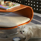 Sculptural Beech Wood Cat End Table With Rolling Chrome Base