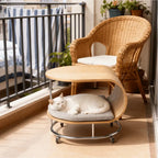 Sculptural Beech Wood Cat End Table With Rolling Chrome Base