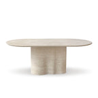 Sculptural Beige Travertine Dining Table with Oval Top and Pedestal Base