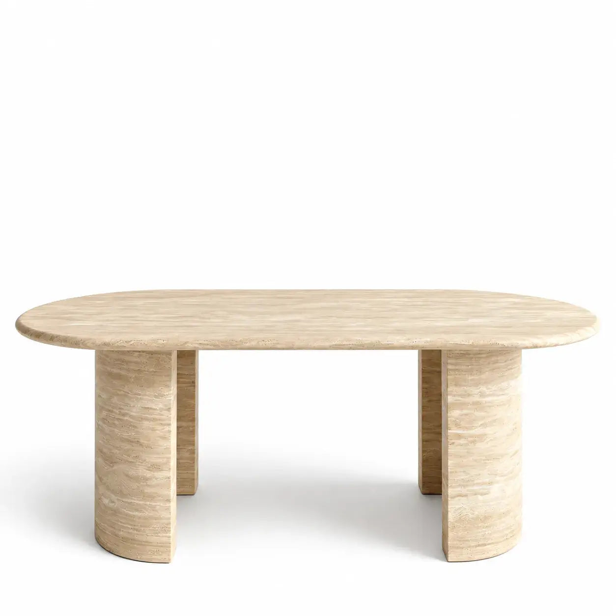 Sculptural Beige Travertine Dining Table with Rounded Oval Top Imagen secundaria del producto