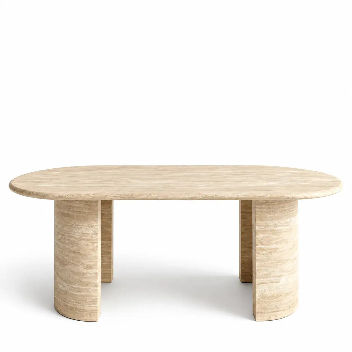Sculptural Beige Travertine Dining Table with Rounded Oval Top