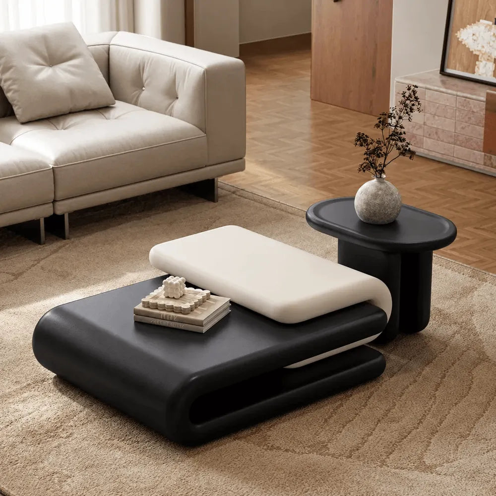 Sculptural Black and White Coffee Table Set with Rounded Silhouette Main Product Image Hauptbild
