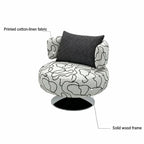 Sculptural Black White Printed Linen Swivel Chair With Curved Shelter Silhouette