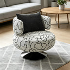 Sculptural Black White Printed Linen Swivel Chair With Curved Shelter Silhouette Main Product Image