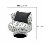 Sculptural Black White Printed Linen Swivel Chair With Curved Shelter Silhouette Dimensions