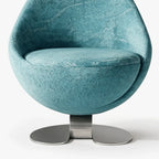 Sculptural Blue Green Accent Chair with Curved Knit Shell and Steel Base