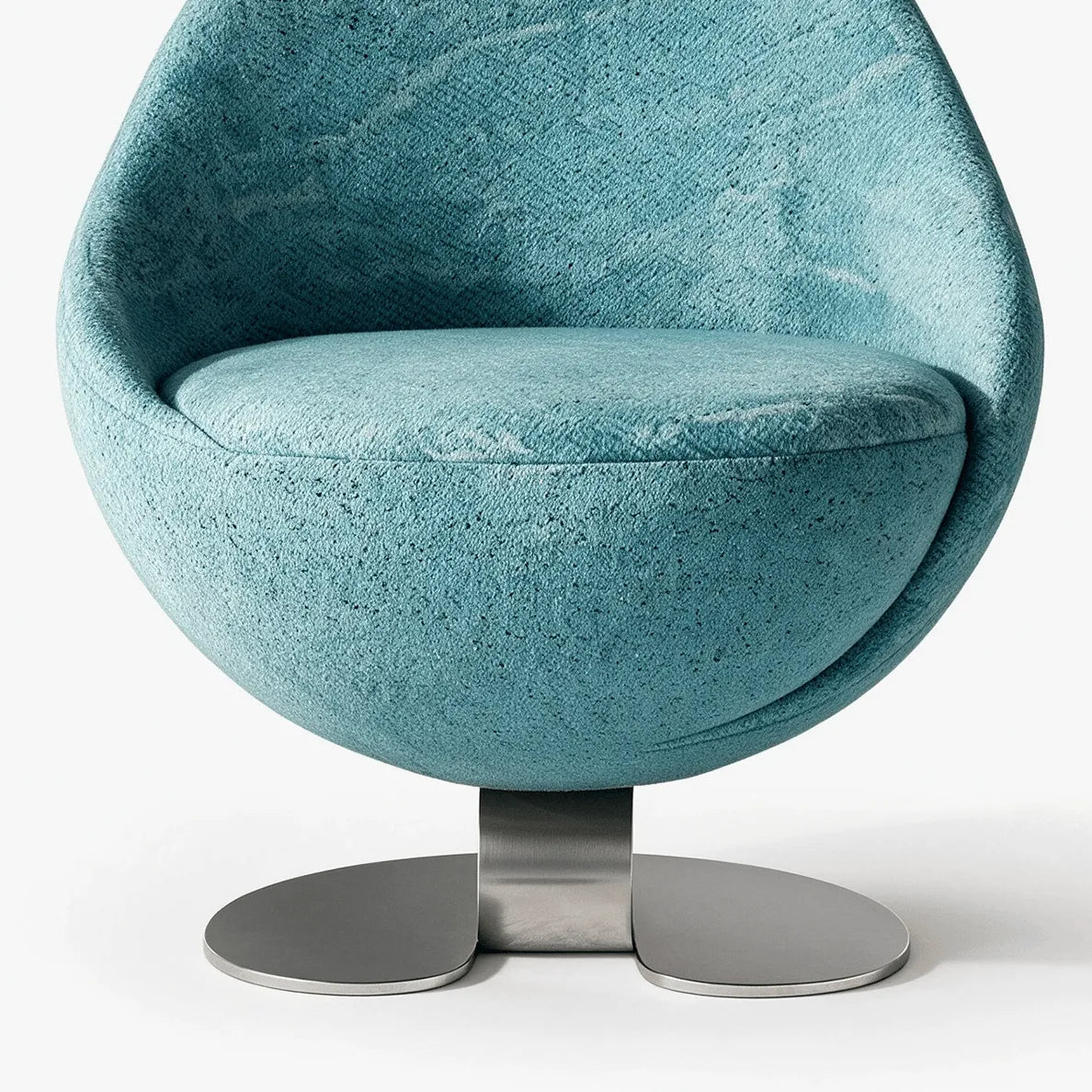Sculptural Blue Green Accent Chair with Curved Knit Shell and Steel Base