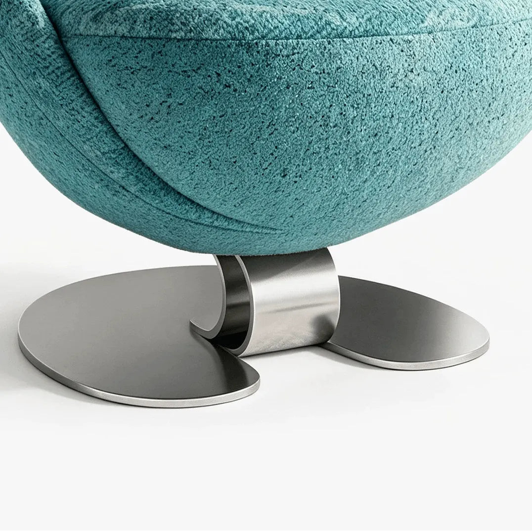 Sculptural Blue Green Accent Chair with Curved Knit Shell and Steel Base