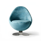 Sculptural Blue Green Accent Chair with Curved Knit Shell and Steel Base