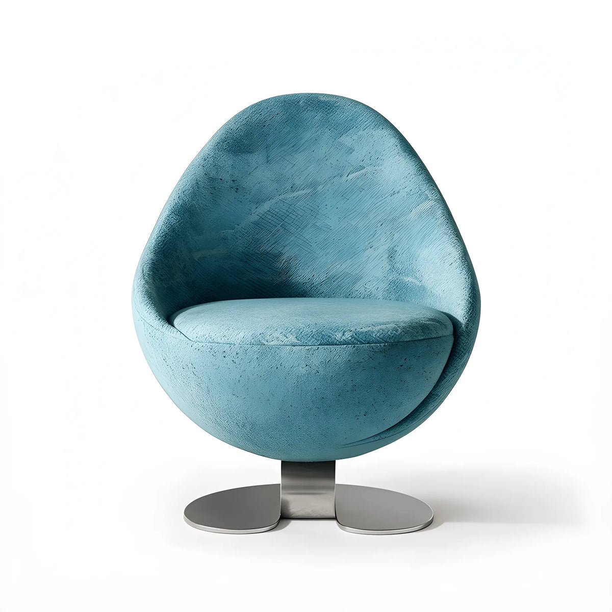 Sculptural Blue Green Accent Chair with Curved Knit Shell and Steel Base