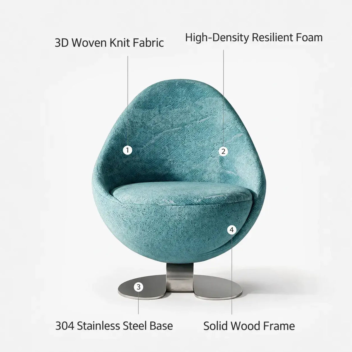 Sculptural Blue Green Accent Chair with Curved Knit Shell and Steel Base