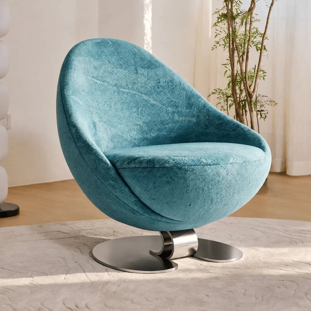 Sculptural Blue Green Accent Chair with Curved Knit Shell and Steel Base Main Product Image