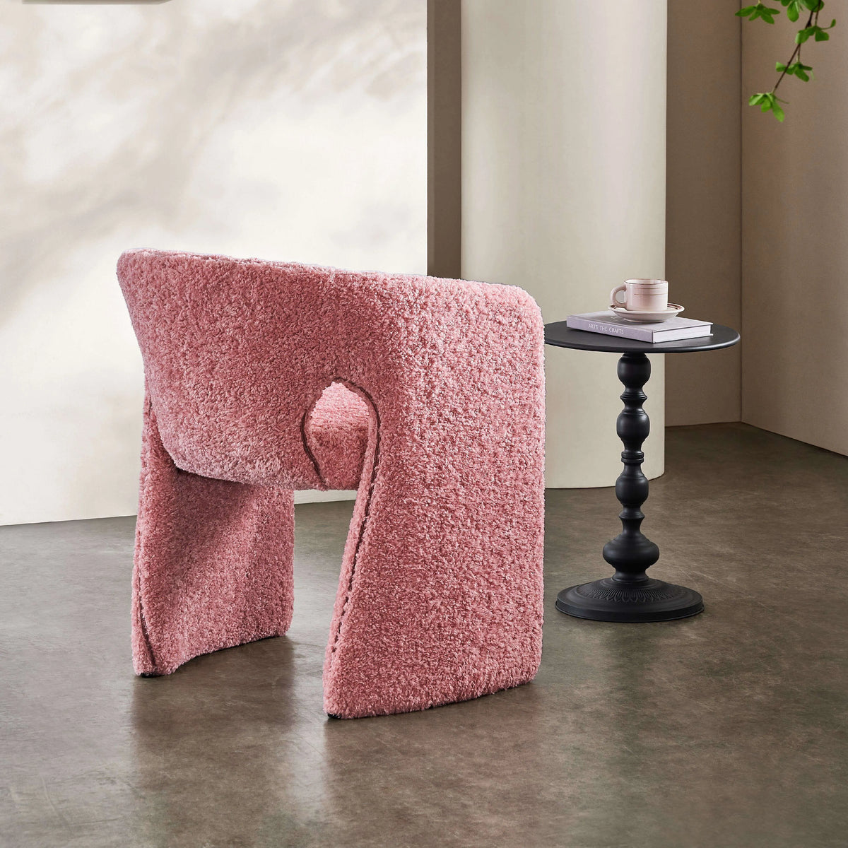 Sculptural Bouclé Accent Chair Series with Arched Back in Lavender, Coral Pink and Cool Black