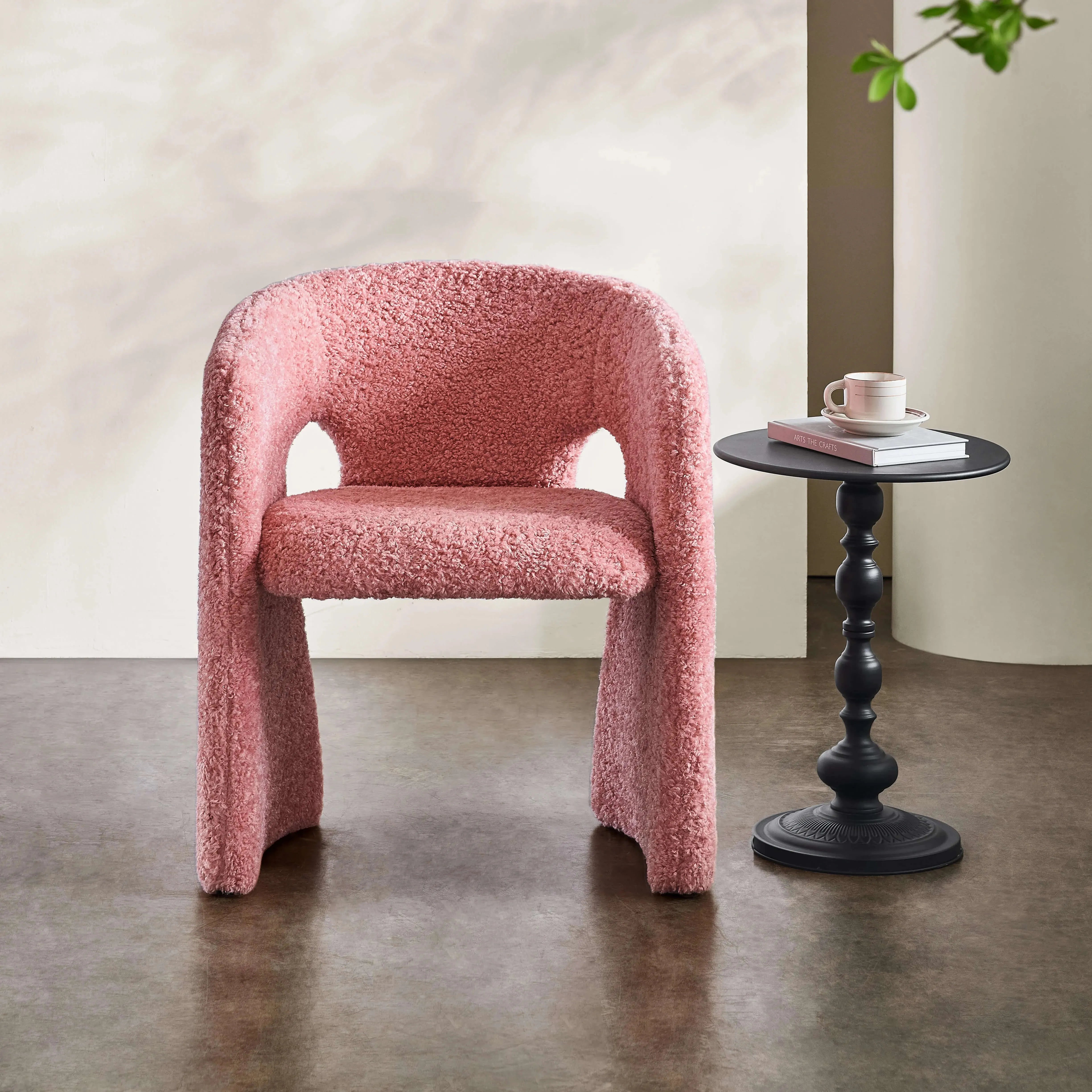 Sculptural Bouclé Accent Chair Series with Arched Back in Lavender, Coral Pink and Cool Black Secondary image