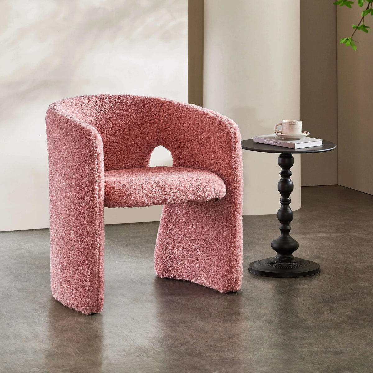 Sculptural Bouclé Accent Chair Series with Arched Back in Lavender, Coral Pink and Cool Black Main Product Image Main image
