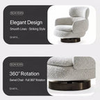 Sculptural Boucle Accent Chair Series With Swivel Steel Base and Ottoman