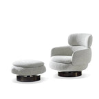 Sculptural Boucle Accent Chair Series With Swivel Steel Base and Ottoman