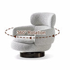 Sculptural Boucle Accent Chair Series With Swivel Steel Base and Ottoman
