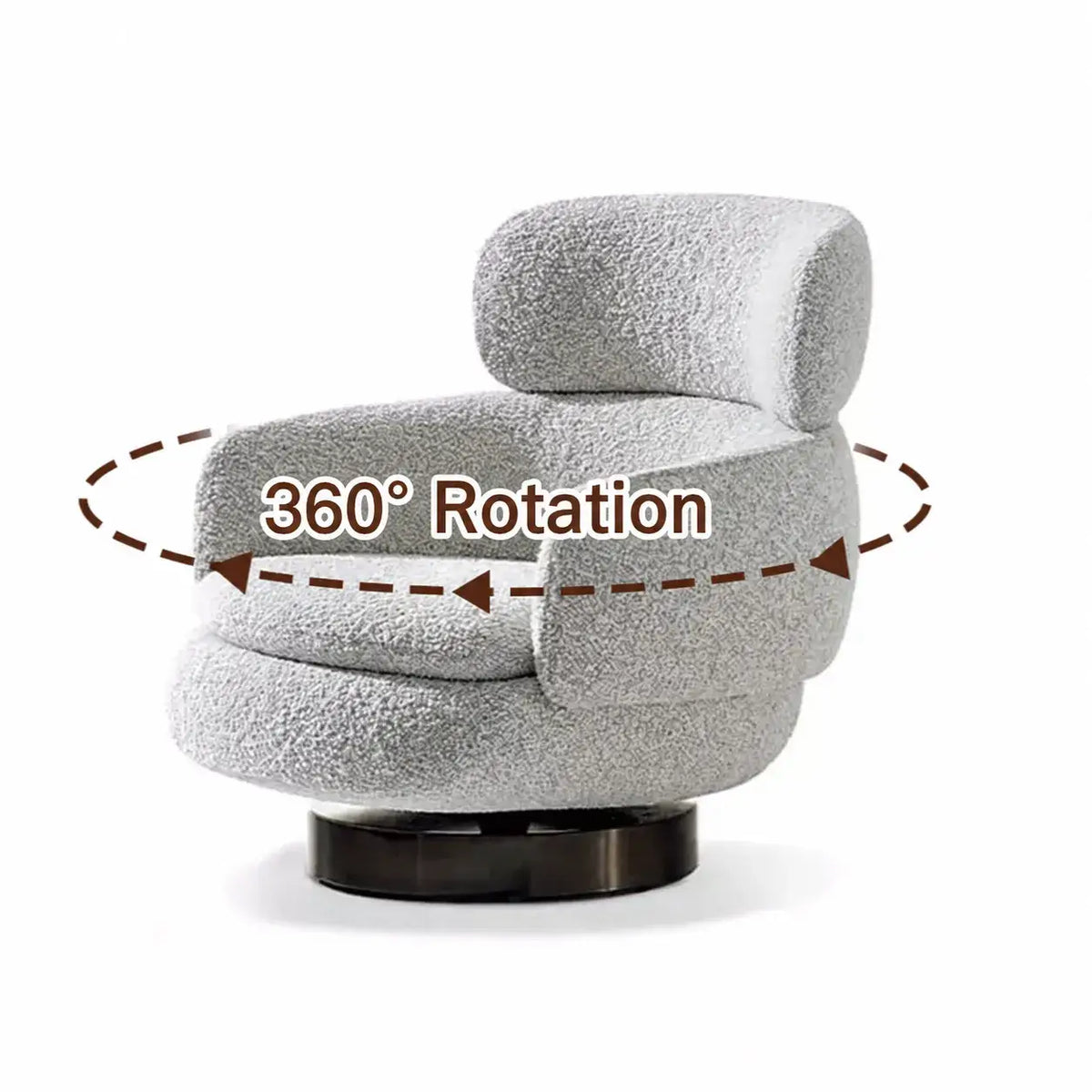 Sculptural Boucle Accent Chair Series With Swivel Steel Base and Ottoman