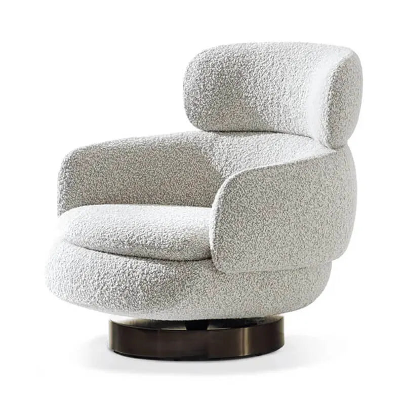 Sculptural Boucle Accent Chair Series With Swivel Steel Base and Ottoman