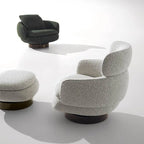 Sculptural Boucle Accent Chair Series With Swivel Steel Base and Ottoman