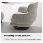 Sculptural Boucle Accent Chair Series With Swivel Steel Base and Ottoman