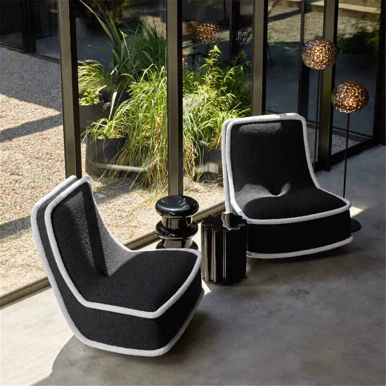 Sculptural Boucle Accent Chair with Curved Arms and Contrast Trim Secondary image