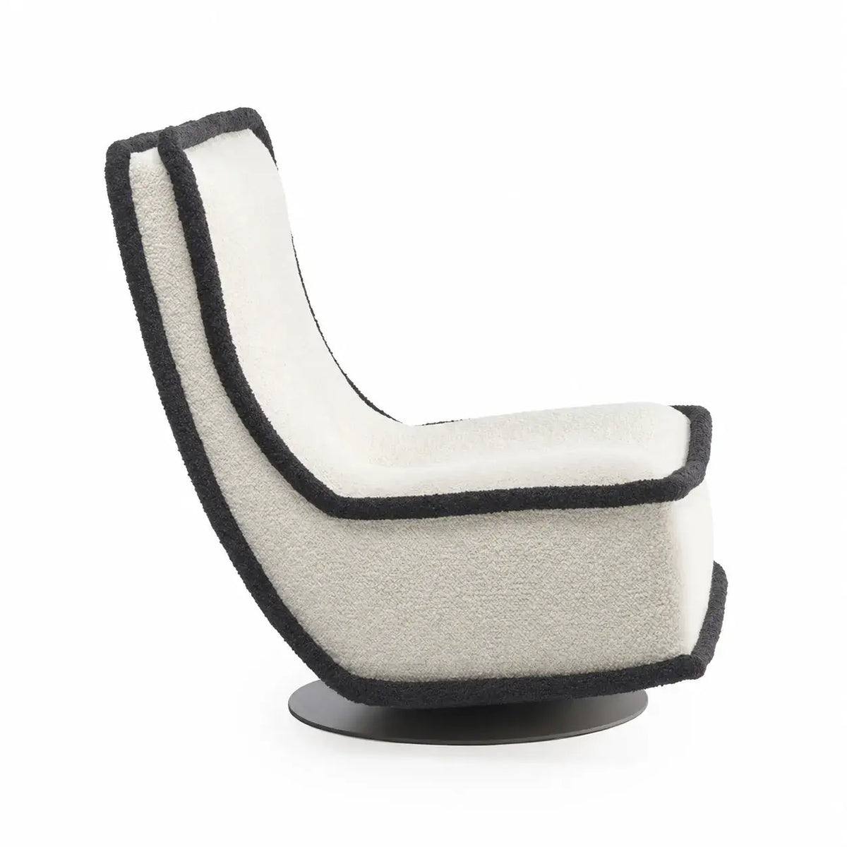 Sculptural Boucle Accent Chair with Curved Arms and Contrast Trim