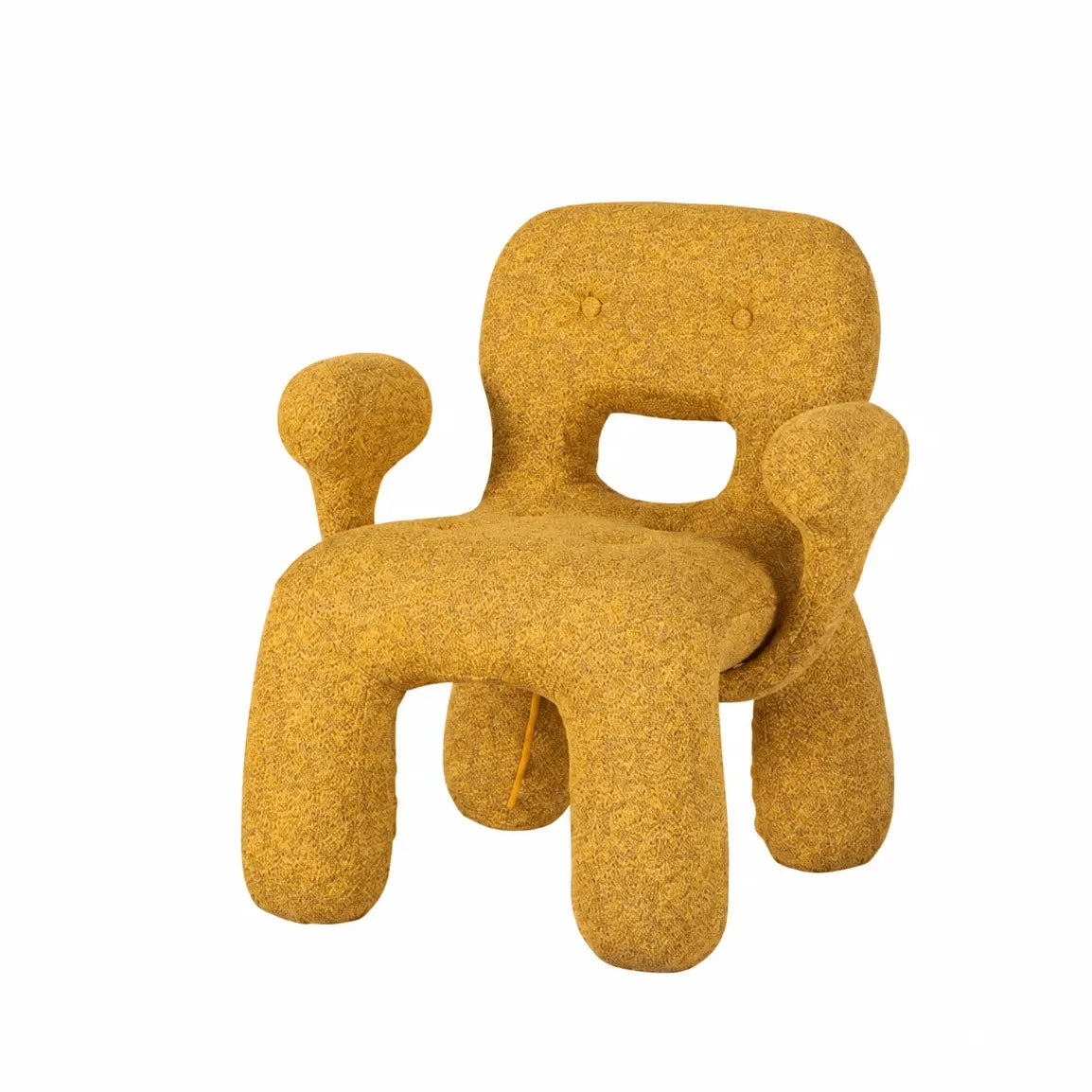 Sculptural Boucle Kids Chair With Rounded Cutout Back and Playful Colors