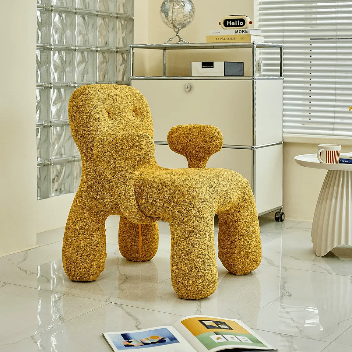 Sculptural Boucle Kids Chair With Rounded Cutout Back and Playful Colors