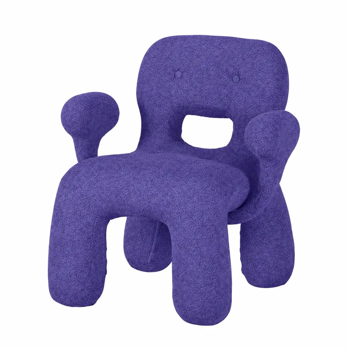 Sculptural Boucle Kids Chair With Rounded Cutout Back and Playful Colors