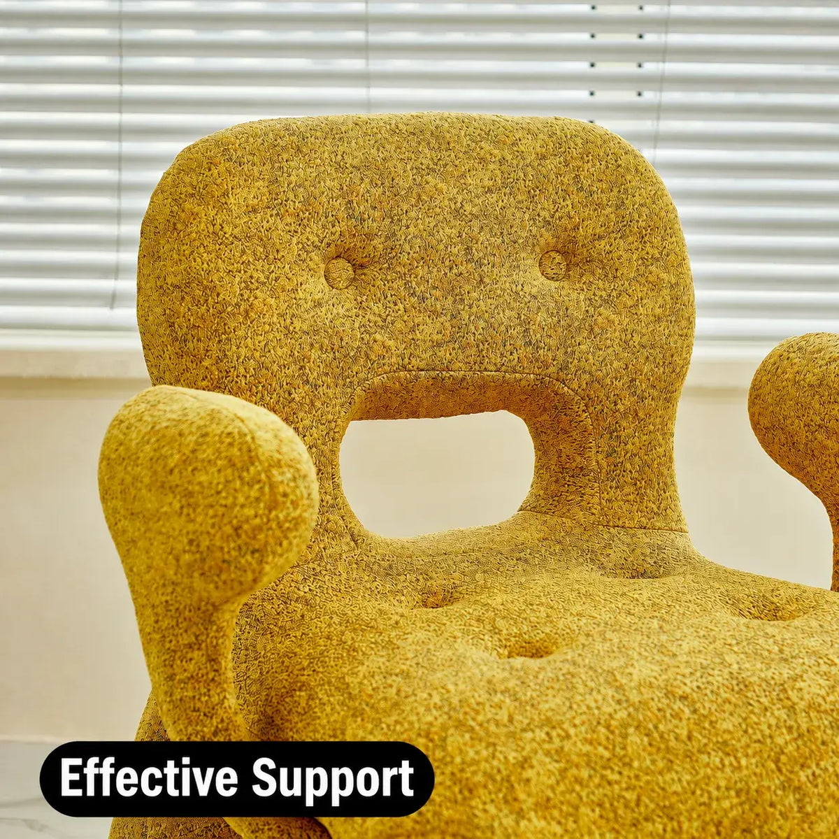 Sculptural Boucle Kids Chair With Rounded Cutout Back and Playful Colors